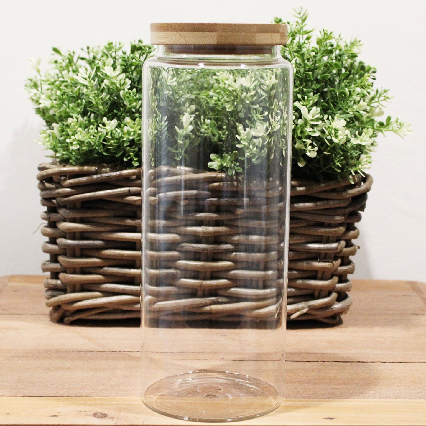Frasco de Vidro com Tampa de Bambu - 25 cm