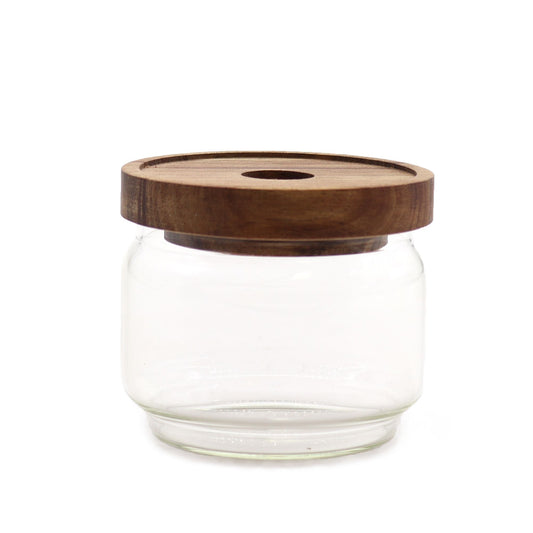 Frasco de Vidro Cottage com Tampa de Bambu - 7 cm
