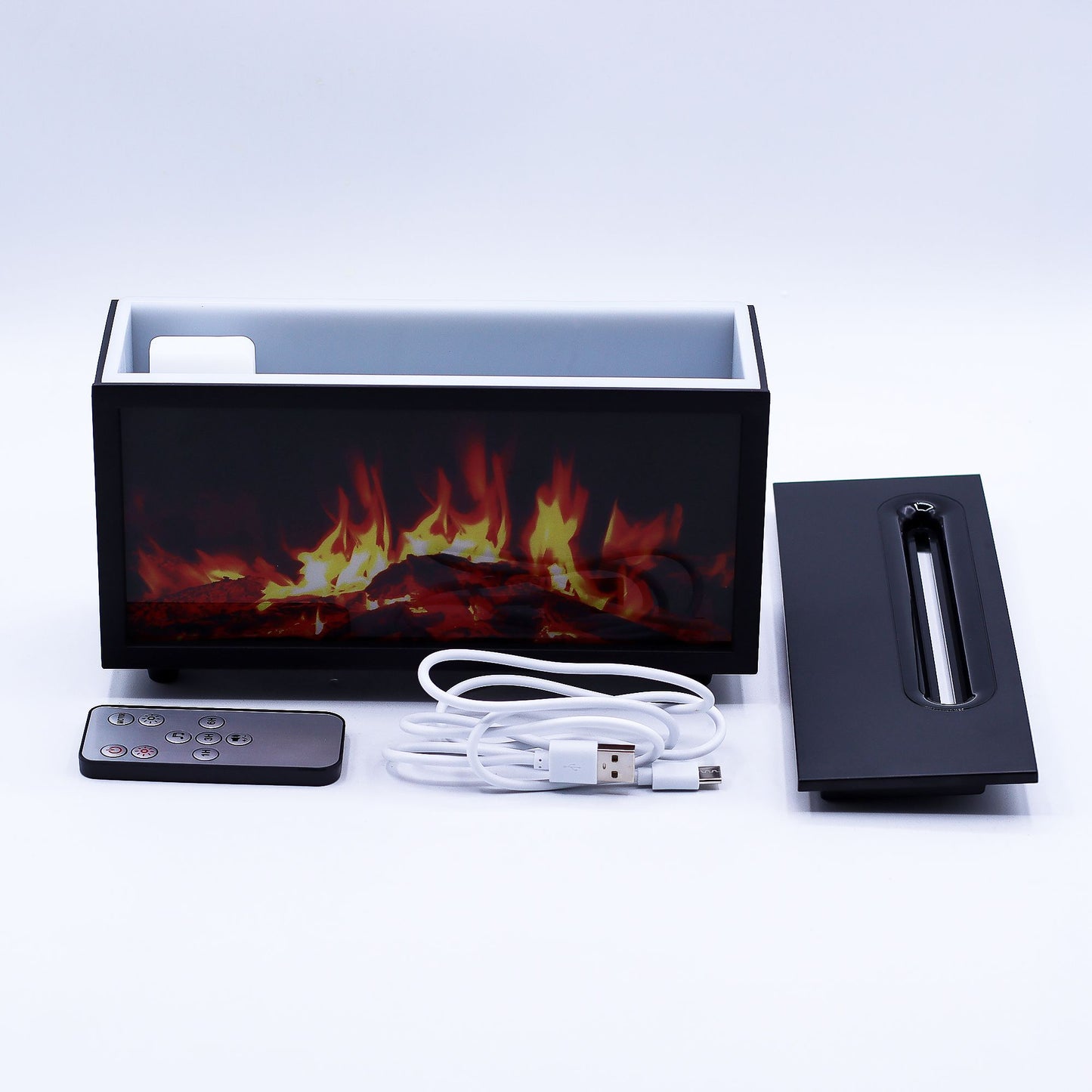 Difusor de aroma com efeito de chama e som de aves - USB preto - Mudança de cor
