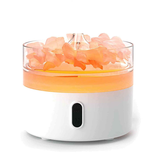 Difusor de Aroma de Sal dos Himalaias - Luz Noturna - USB-C - Efeito Chama (Sal incluído)