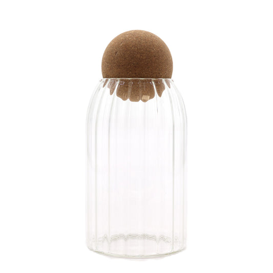 Frasco de Vidro Cottage com Bola de Rolha - Canelado - 15 cm