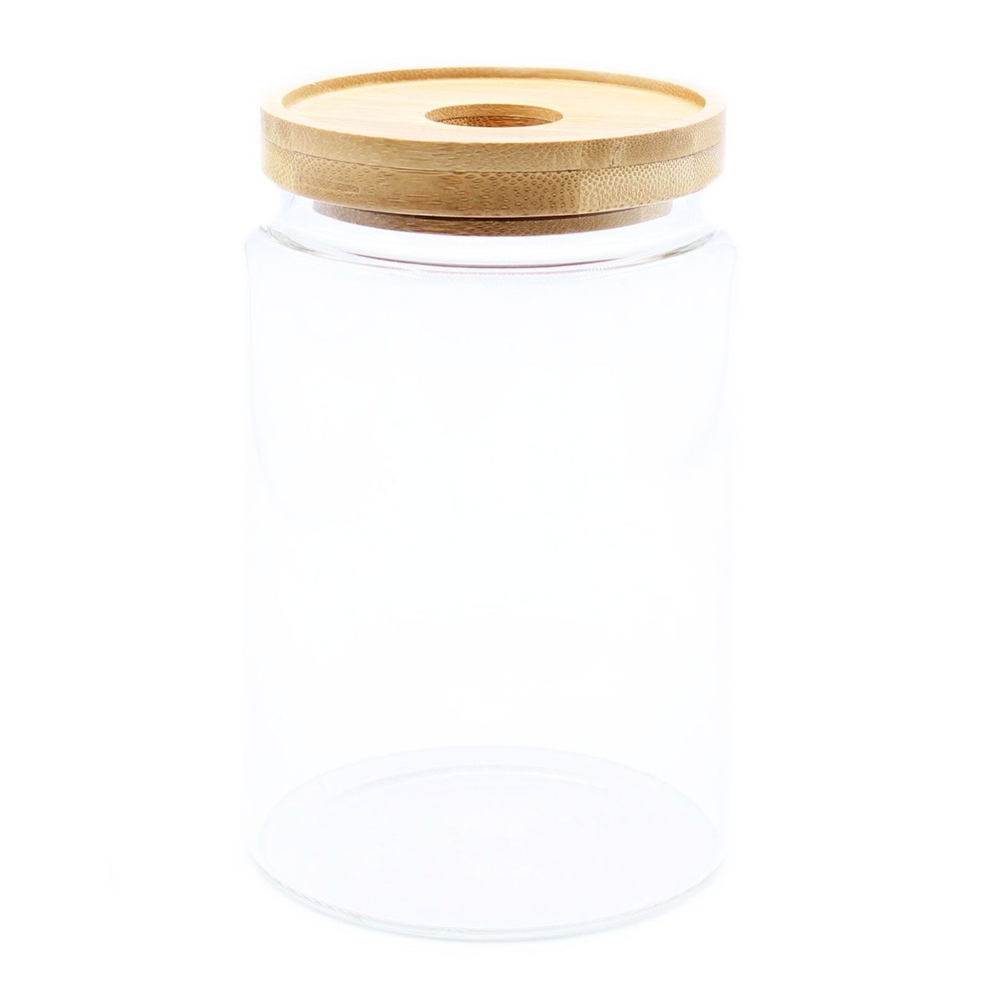 Frasco de Vidro com Tampa de Bambu - 15 cm