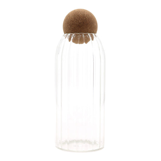 Frasco de Vidro Cottage com Bola de Rolha - Canelado - 20 cm