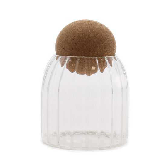 Frasco de Vidro Cottage com Bola de Rolha - Canelado - 10 cm