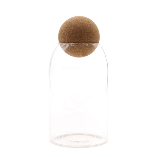 Frasco de Vidro Cottage com Bola de Rolha - Transparente - 15 cm
