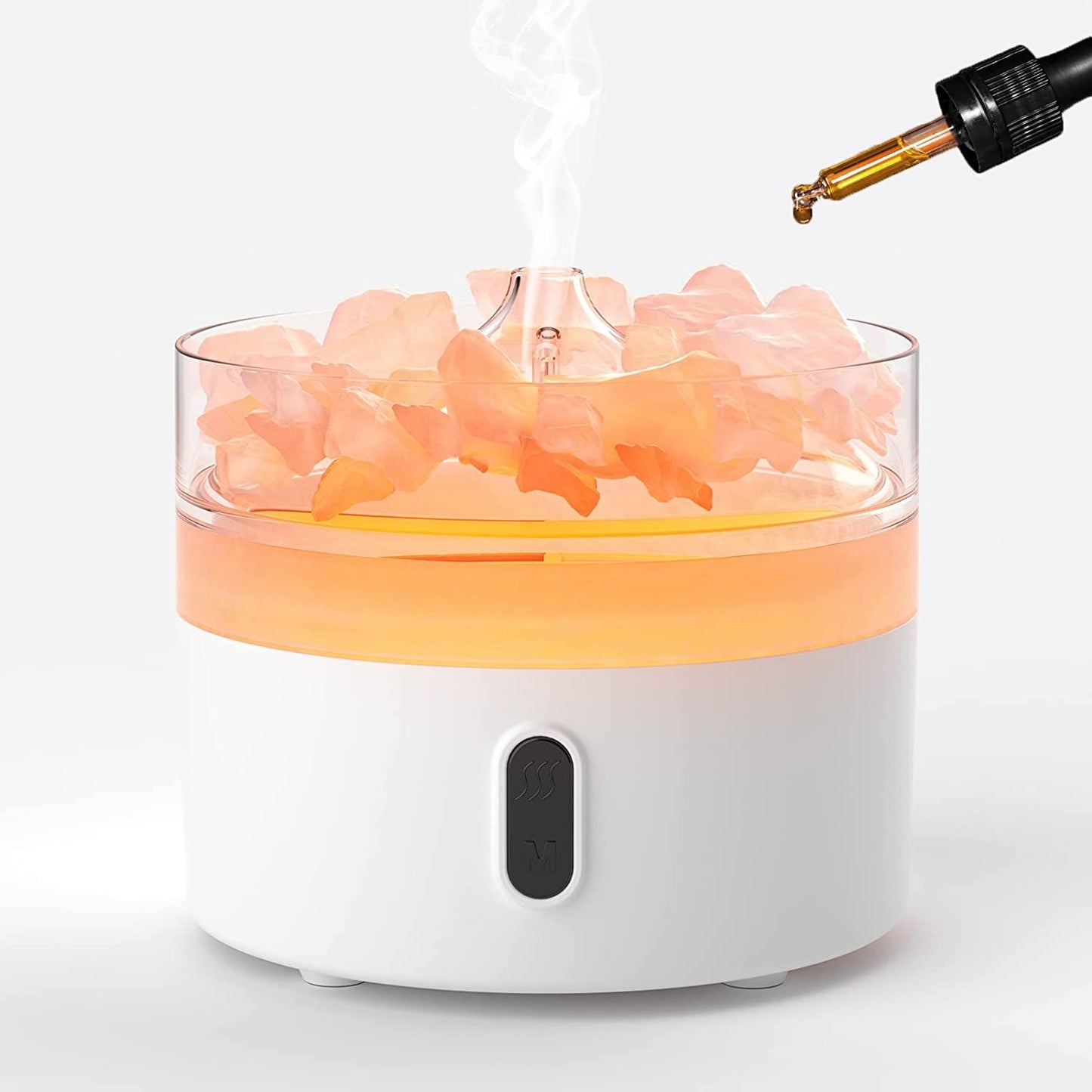 Difusor de Aroma de Sal dos Himalaias - Luz Noturna - USB-C - Efeito Chama (Sal incluído)