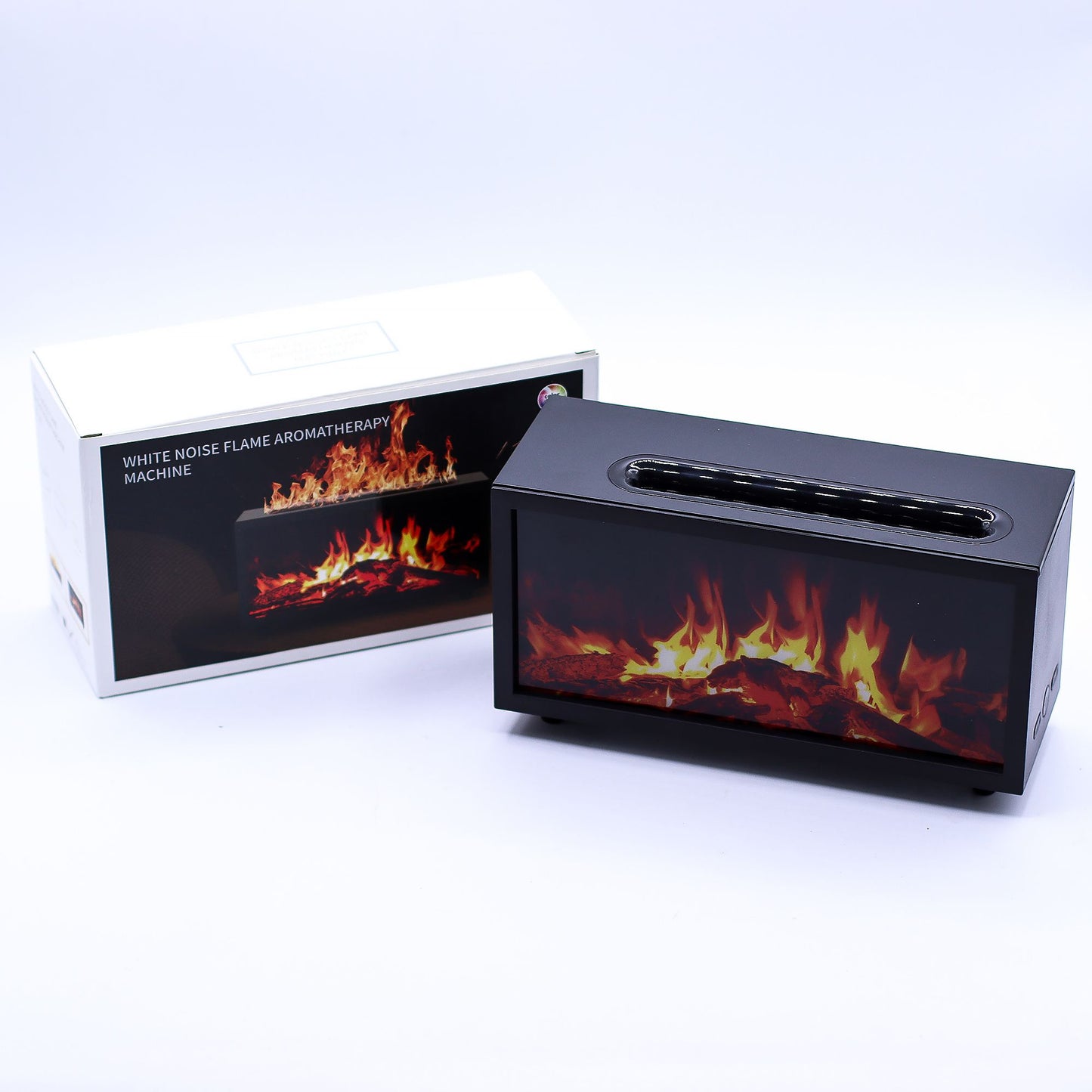 Difusor de aroma com efeito de chama e som de aves - USB preto - Mudança de cor