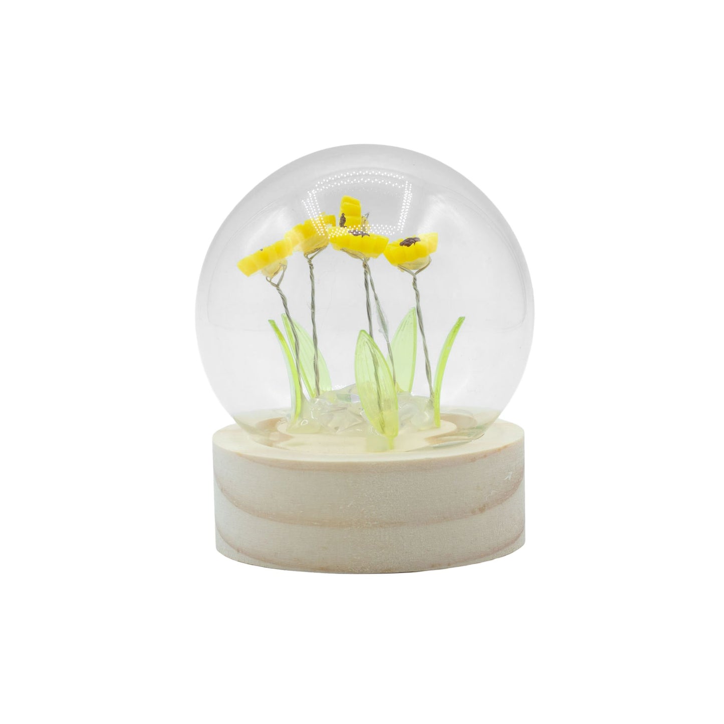 Cúpula de Vidro Floral Glow - 5 Girassóis - LED a Bateria