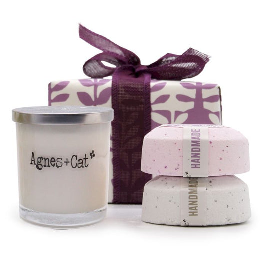 Set de Presente: Bombas de banho de Provença & chá e rosas + Vela de Pedra Lunar