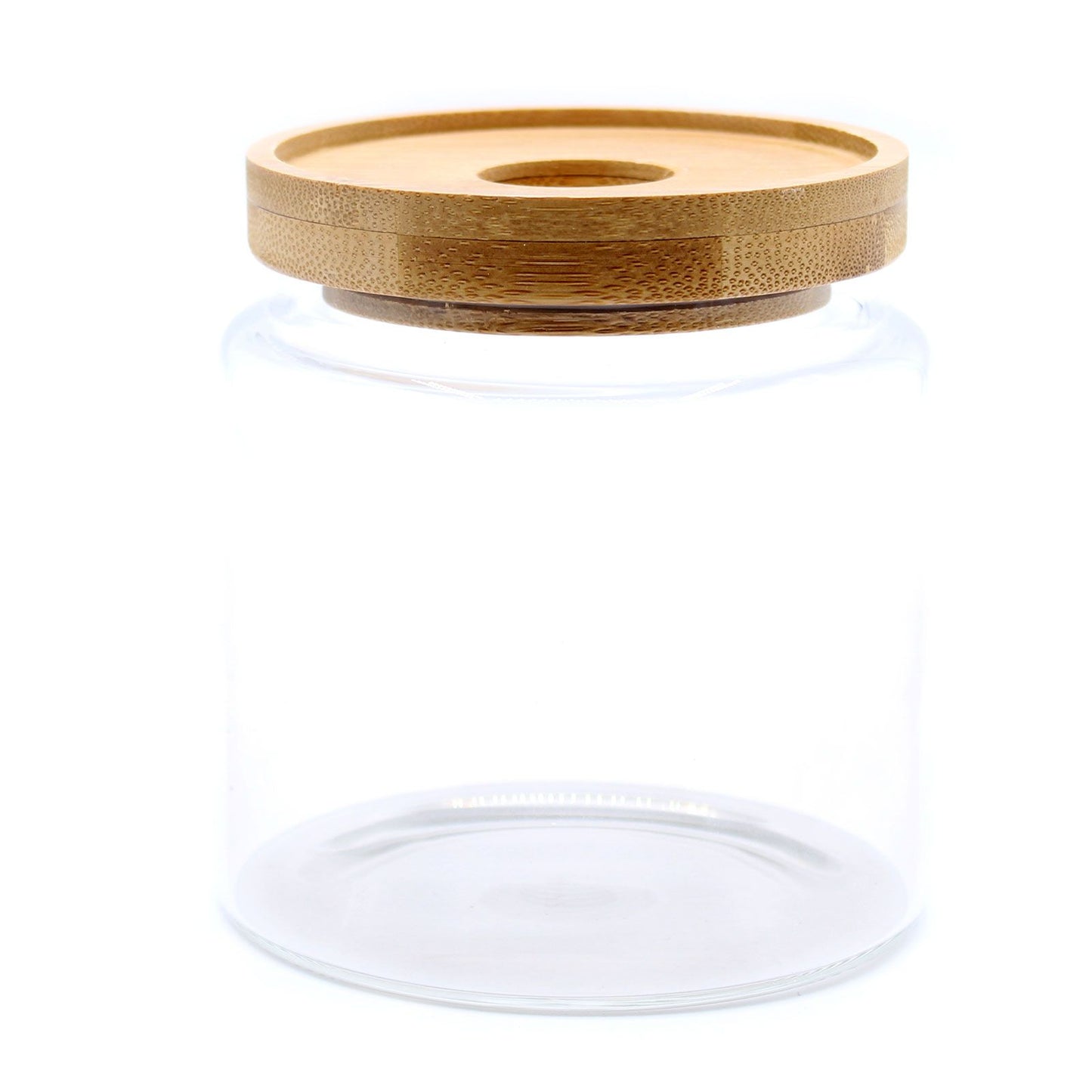 Frasco de Vidro com Tampa de Bambu - 10 cm